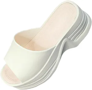 Women Platform Sandals Comfortable Open Toe Wedge Sandals Slip On Platform Slides for Women Summer Casual Beach Shoes