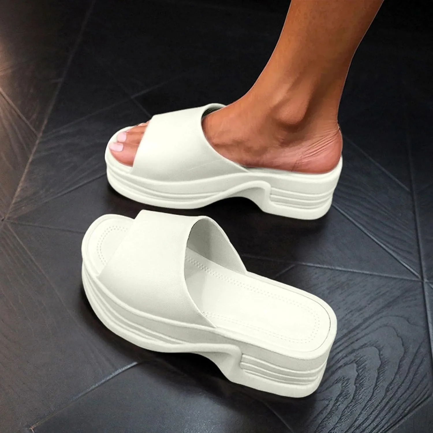 Women Platform Sandals Comfortable Open Toe Wedge Sandals Slip On Platform Slides for Women Summer Casual Beach Shoes