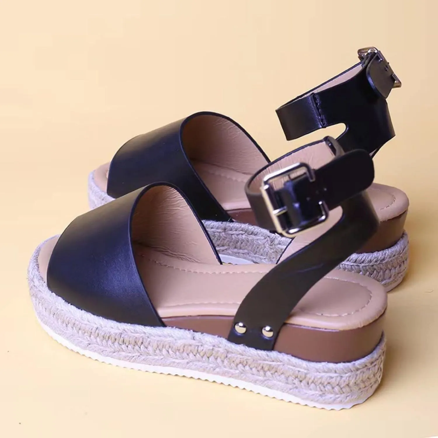 Women's Espadrilles Wedge Heels Ankle Strap Low Summer Sandals Open Toe Slingback Slip On Espadrille Flatform Wedge Casual Sandal Comfortable Breathable Fishmouth Adjustable Sandal Trendy Shoes