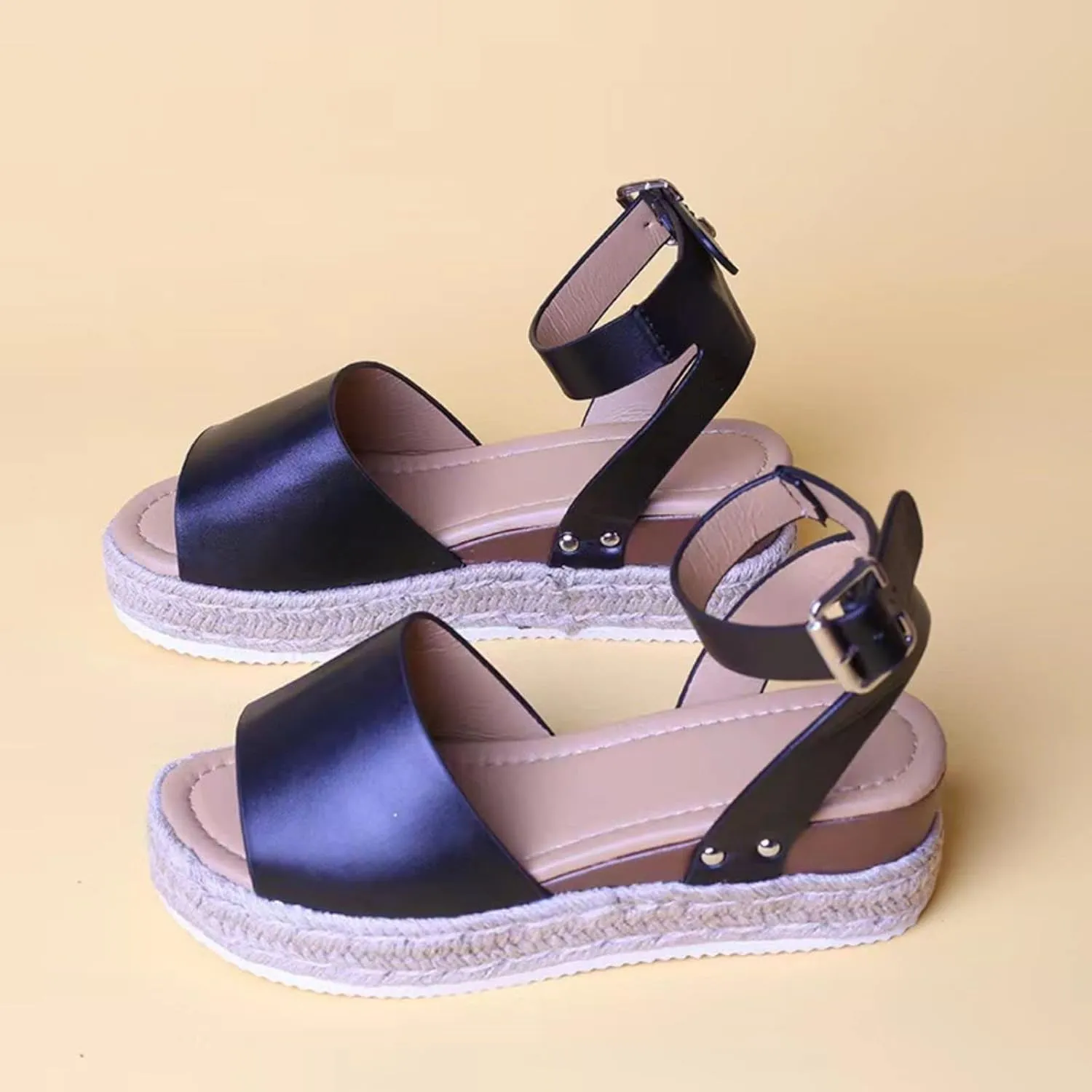 Women's Espadrilles Wedge Heels Ankle Strap Low Summer Sandals Open Toe Slingback Slip On Espadrille Flatform Wedge Casual Sandal Comfortable Breathable Fishmouth Adjustable Sandal Trendy Shoes