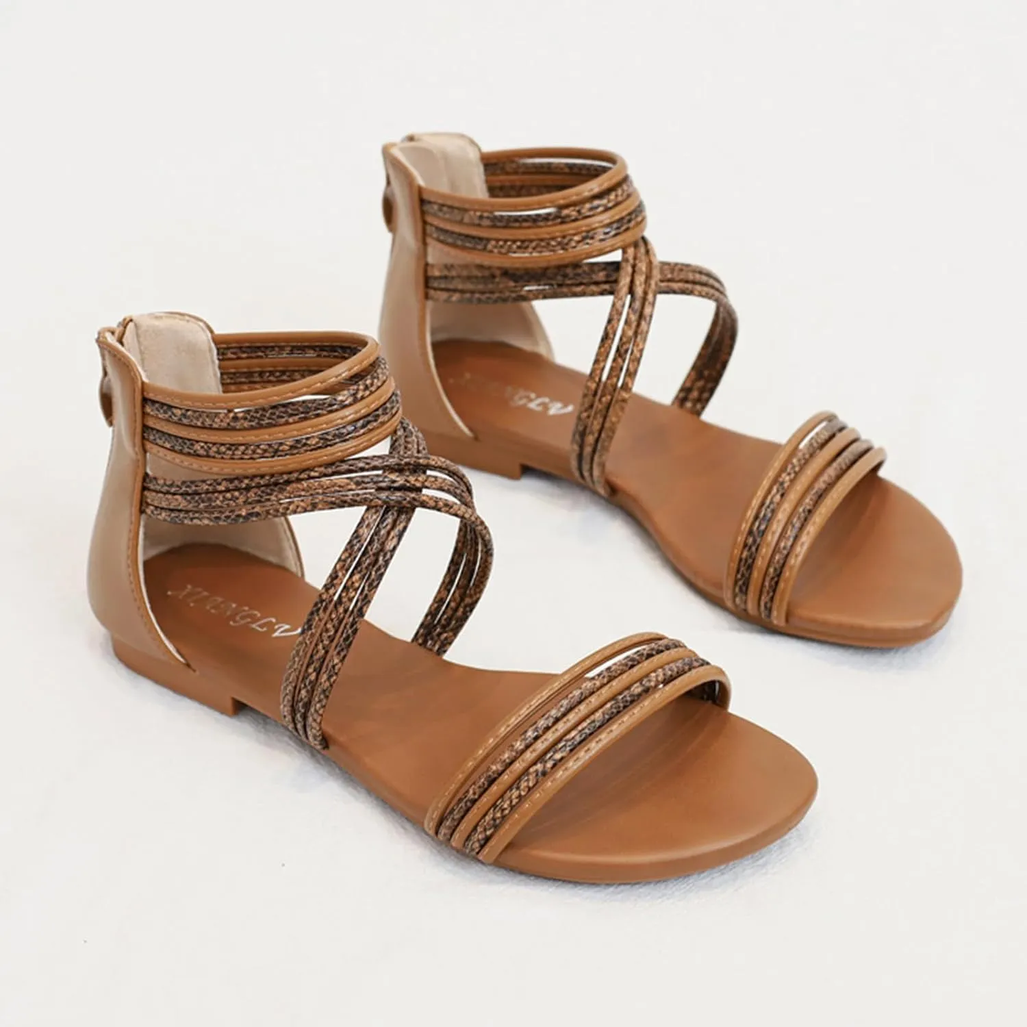 Womens Open Toe Flats Comfortable Dressy Ankle Strappy Flat Sandals Boho Beach Shoes Gladiator Shoes Roman Style Lightweight, Breathable, Casual, Slip On, Fashion Walking Sandal