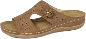 Womens Orthopedic Sandals Arch Support Low Wedge Sandals for Women Dressy Hollow Out Flower Platform Sandal Summer Casual Comfortable Slip On Walking Slippers