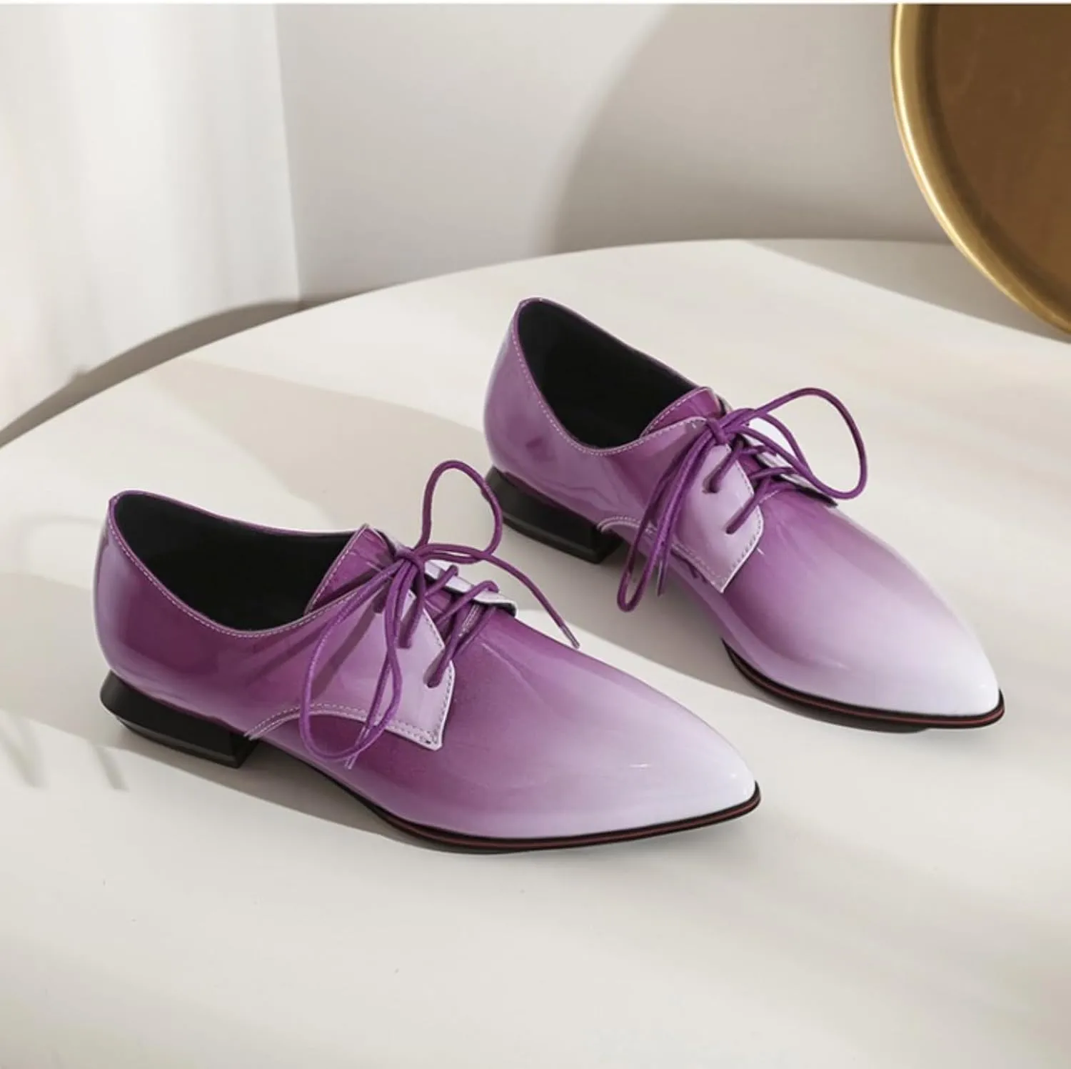 Women's Pointed Closed Toe Chunky Block Lace Up Pumps Shoes Elegant Comfort Casual Low Heel Loafers