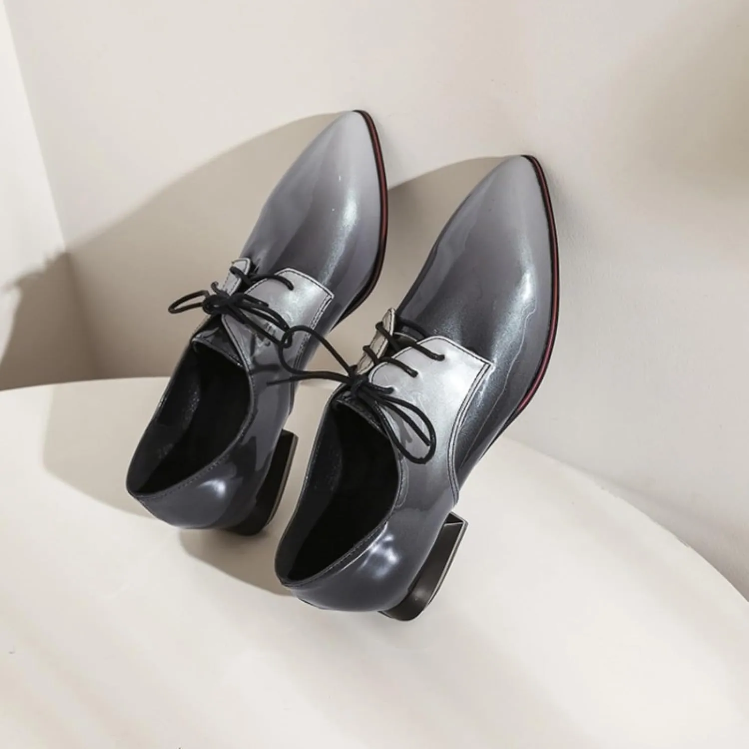 Women's Pointed Closed Toe Chunky Block Lace Up Pumps Shoes Elegant Comfort Casual Low Heel Loafers