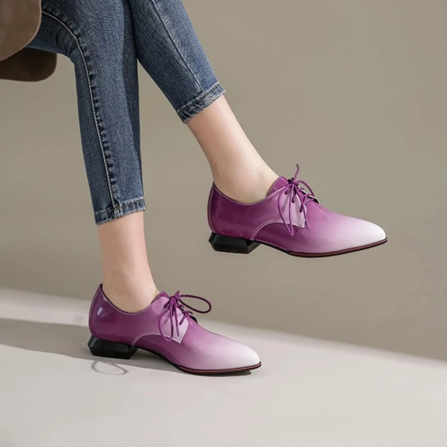 Women's Pointed Closed Toe Chunky Block Lace Up Pumps Shoes Elegant Comfort Casual Low Heel Loafers