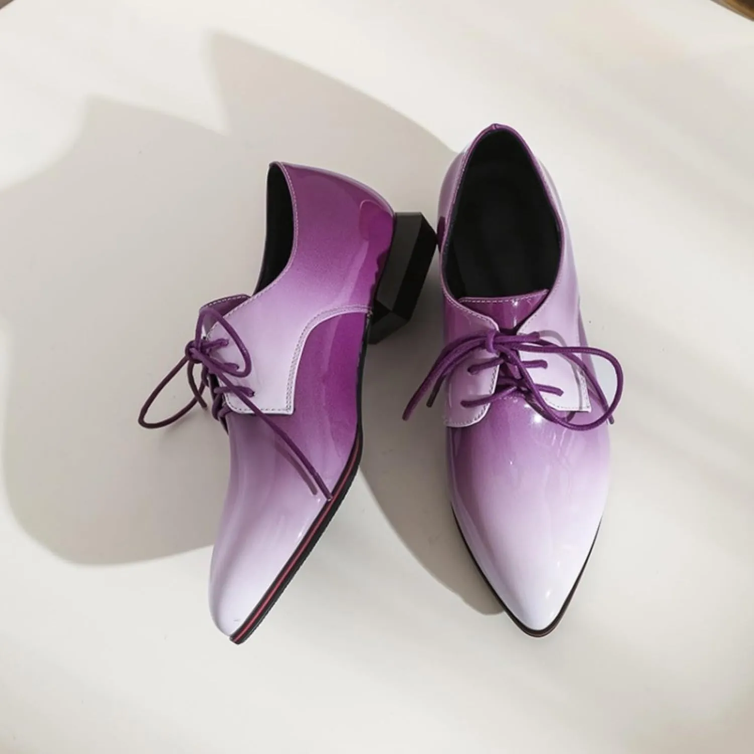 Women's Pointed Closed Toe Chunky Block Lace Up Pumps Shoes Elegant Comfort Casual Low Heel Loafers