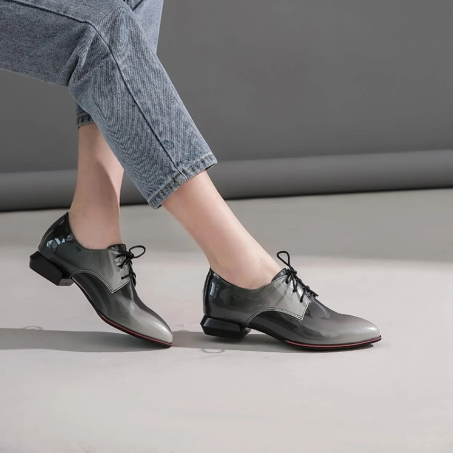 Women's Pointed Closed Toe Chunky Block Lace Up Pumps Shoes Elegant Comfort Casual Low Heel Loafers