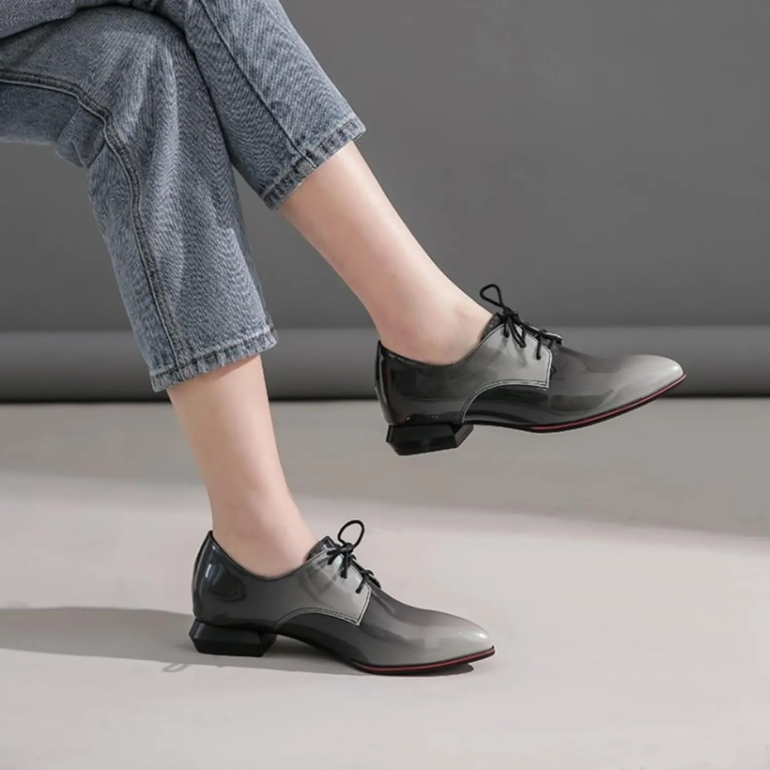 Women's Pointed Closed Toe Chunky Block Lace Up Pumps Shoes Elegant Comfort Casual Low Heel Loafers