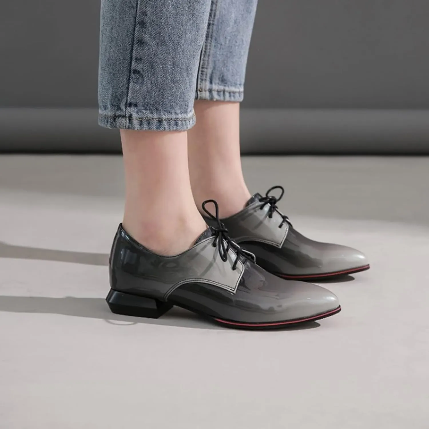 Women's Pointed Closed Toe Chunky Block Lace Up Pumps Shoes Elegant Comfort Casual Low Heel Loafers