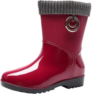 Womens Rain Boots Tall Waterproof Knitted Lined Mens Grounded Footwear Booties Barefoot Shoes Casual Fall Mid Calf Rain Boots for Women,Waterproof Garden Womens Winter Boots