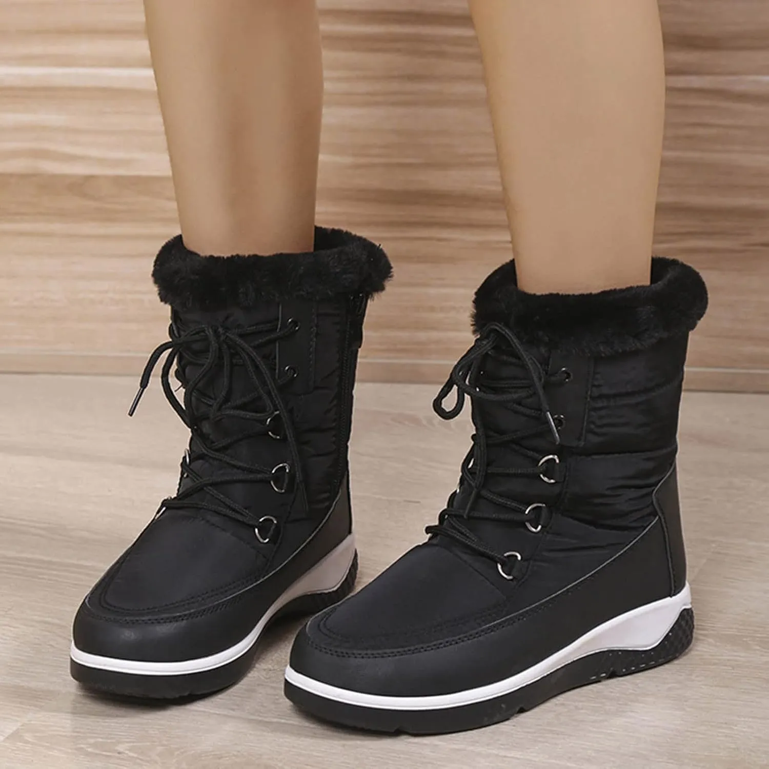 Women's Snow Boots Waterproof Size 11 Women's Short Long Fur Mouth Leather Snow Boots Womens Boots for Snow and Ice Zapatos Para La Nieve De Mujer De Hule Botas De Invierno Y Nieve Para Mujer