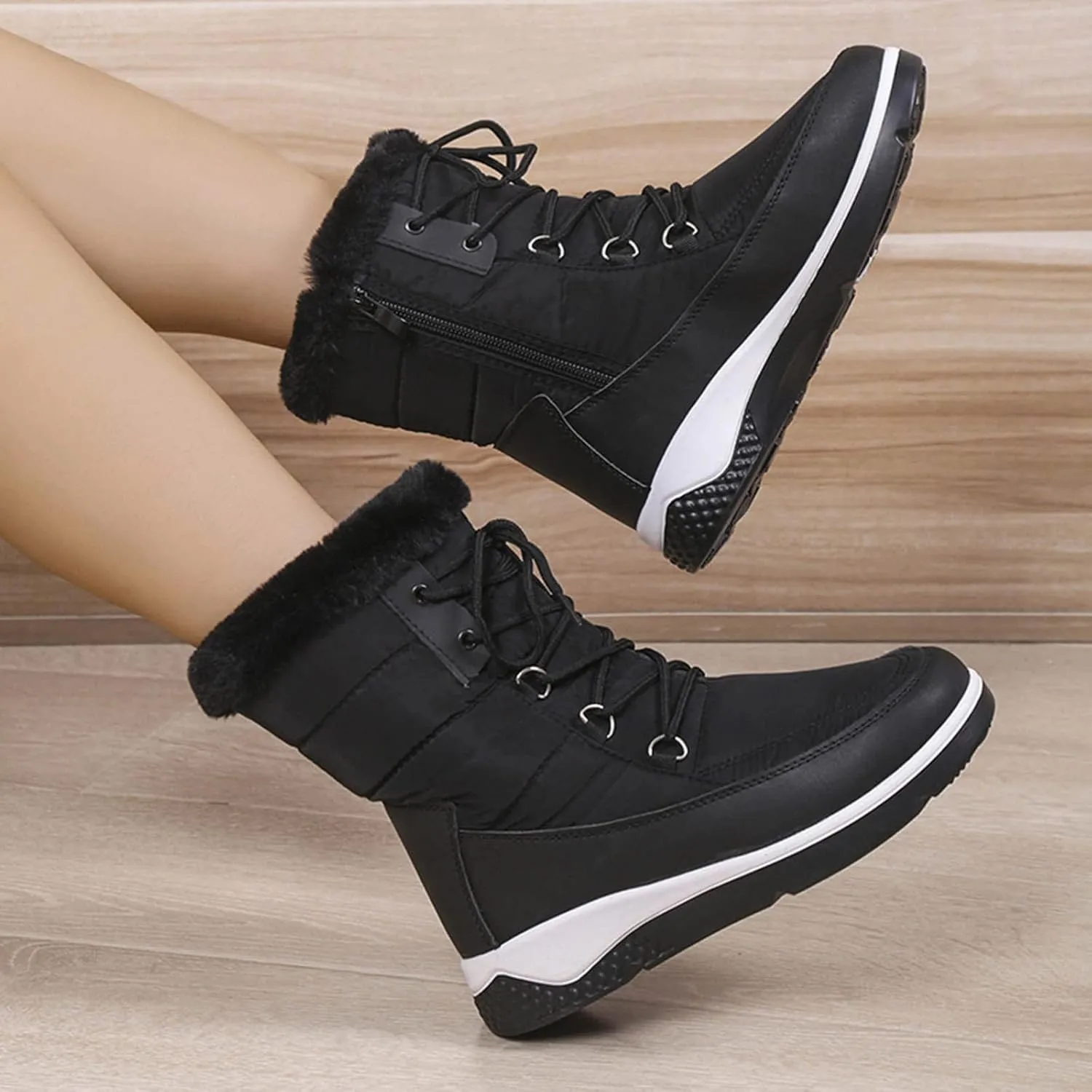 Women's Snow Boots Waterproof Size 11 Women's Short Long Fur Mouth Leather Snow Boots Womens Boots for Snow and Ice Zapatos Para La Nieve De Mujer De Hule Botas De Invierno Y Nieve Para Mujer