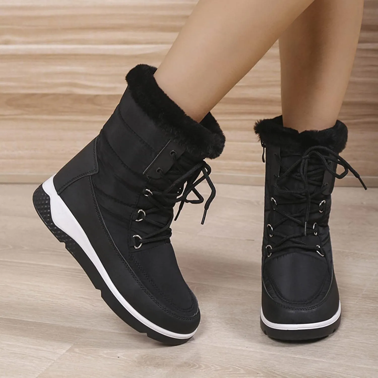 Women's Snow Boots Waterproof Size 11 Women's Short Long Fur Mouth Leather Snow Boots Womens Boots for Snow and Ice Zapatos Para La Nieve De Mujer De Hule Botas De Invierno Y Nieve Para Mujer