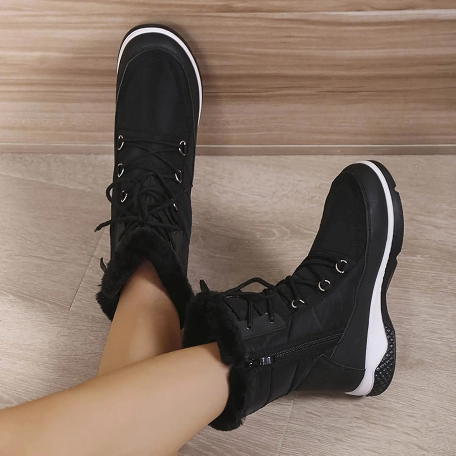 Women's Snow Boots Waterproof Size 11 Women's Short Long Fur Mouth Leather Snow Boots Womens Boots for Snow and Ice Zapatos Para La Nieve De Mujer De Hule Botas De Invierno Y Nieve Para Mujer
