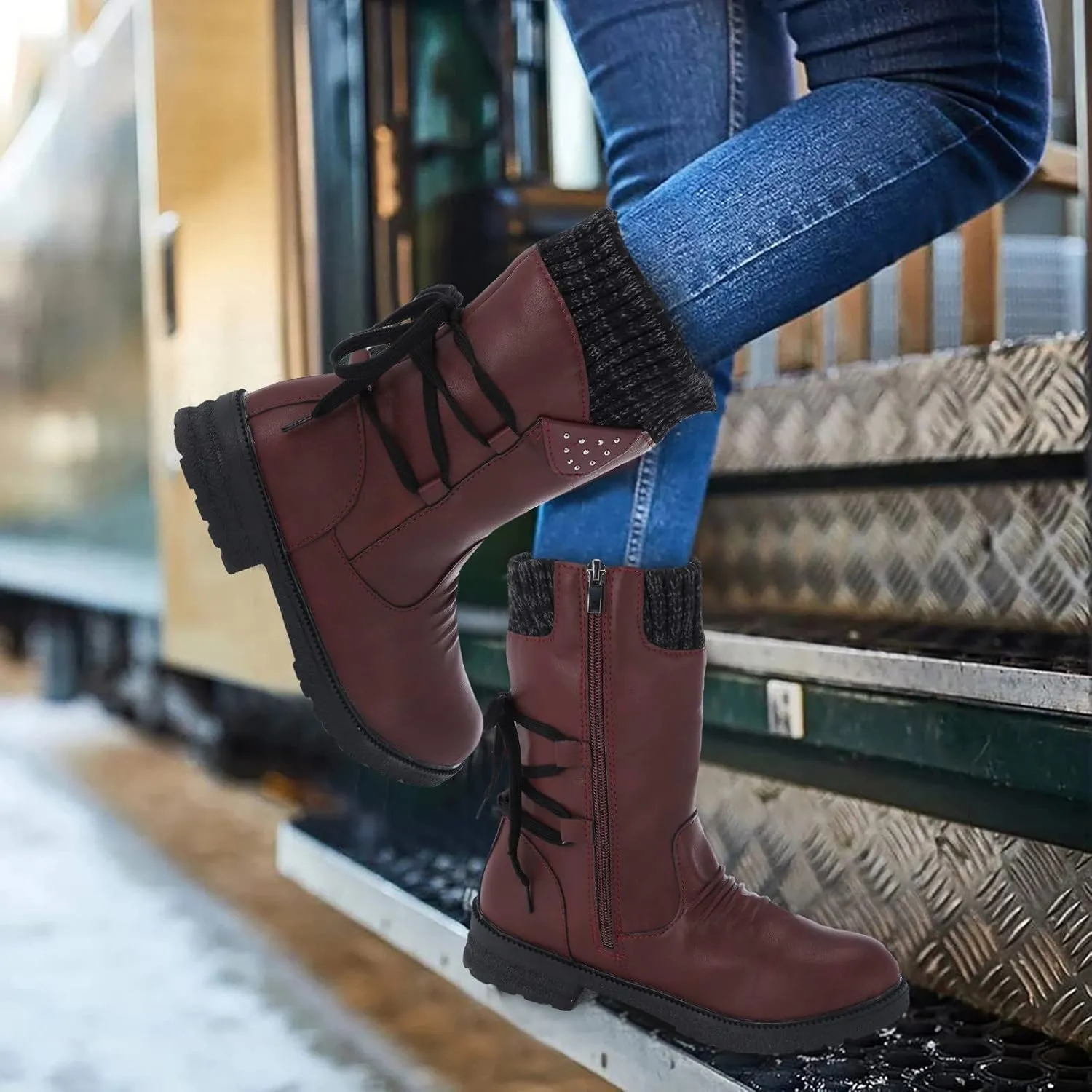 Women's Snow Boots Waterproof Size 12 Womens Tall Snow Boots Waterproof Wide Calf Winter Boots for Women Plus Size Outdoor Boots Women Slip on Tall Winter Boots for Women Fashion