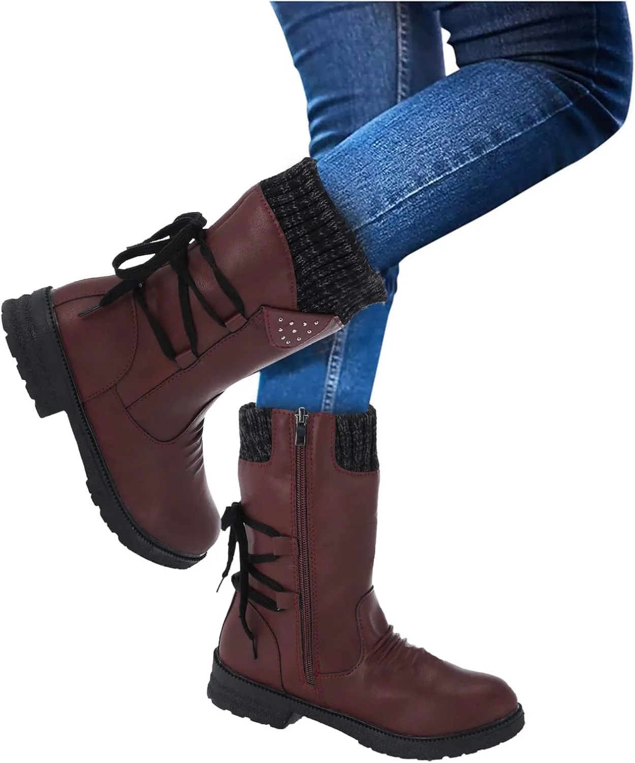 Women's Snow Boots Waterproof Size 12 Womens Tall Snow Boots Waterproof Wide Calf Winter Boots for Women Plus Size Outdoor Boots Women Slip on Tall Winter Boots for Women Fashion