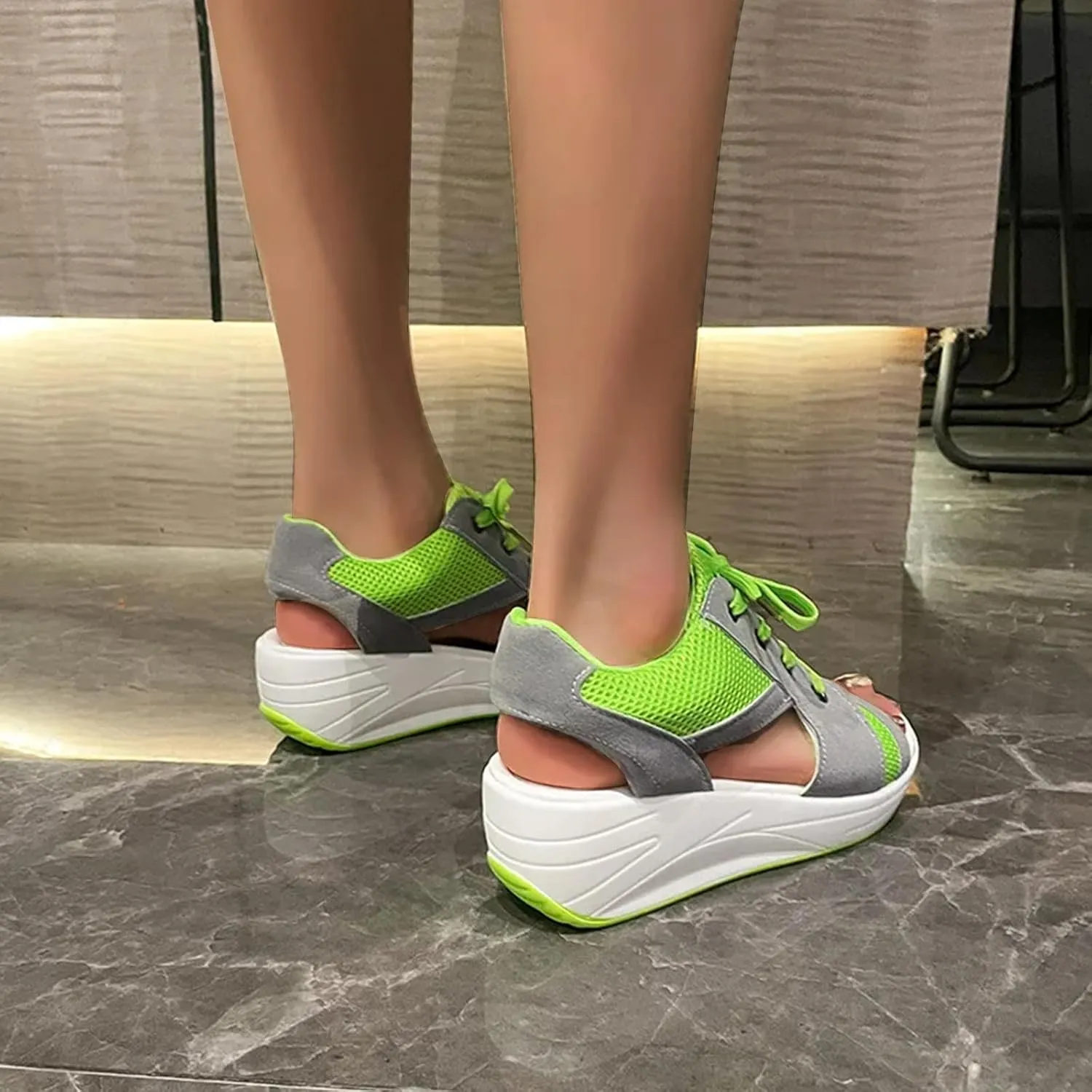 Womens Wedge Sandals Platform Lace-up Muffin Sandals Open Toe Hollow Out Shoes Casual Summer Wedges Breathable Office Shoes Ladies Dressy Sandal Comfortable Walking Shoe Fish Mouth Style